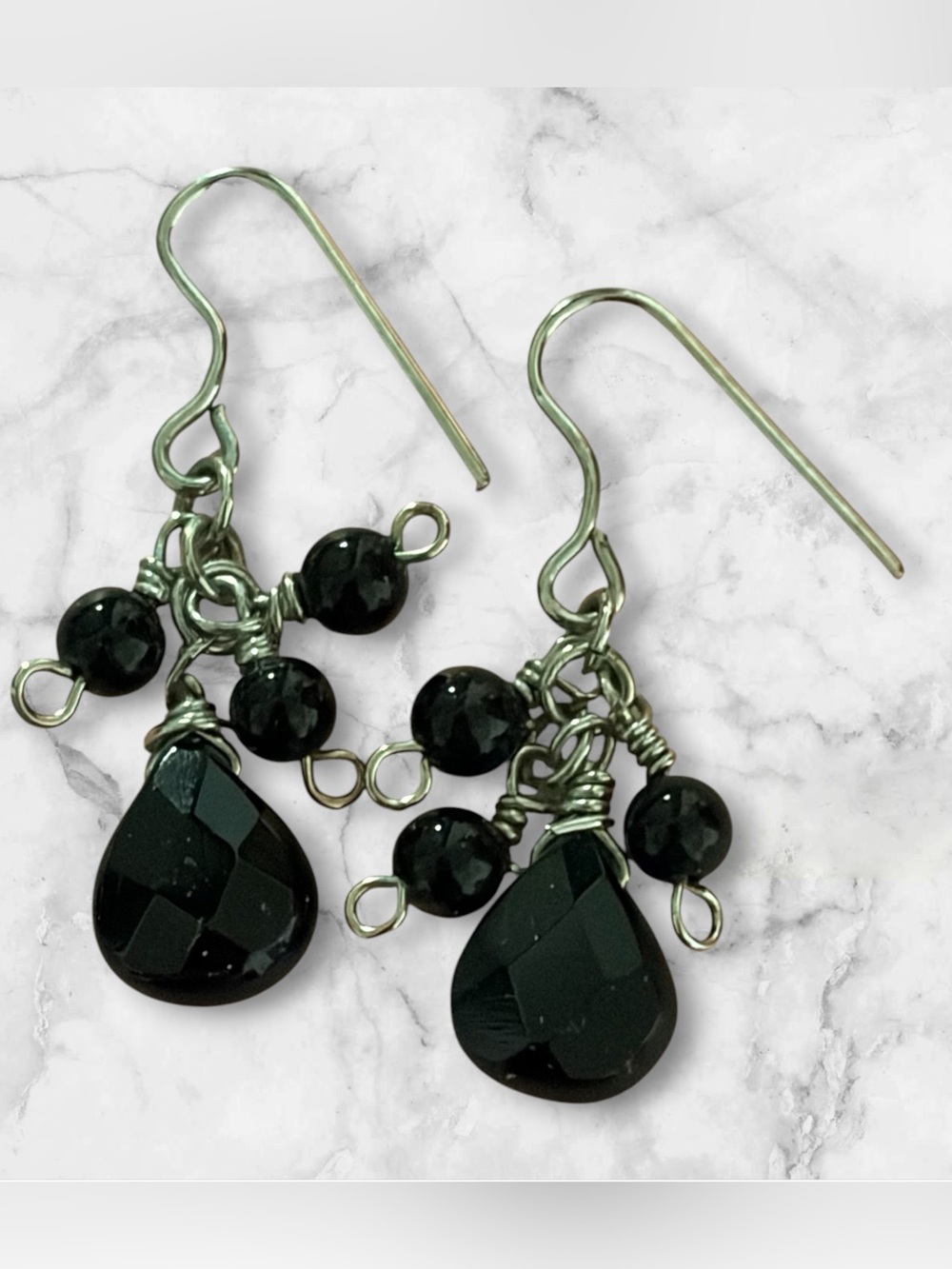 Black Faceted Teardrop Dangle Earrings - Women Jewelry
